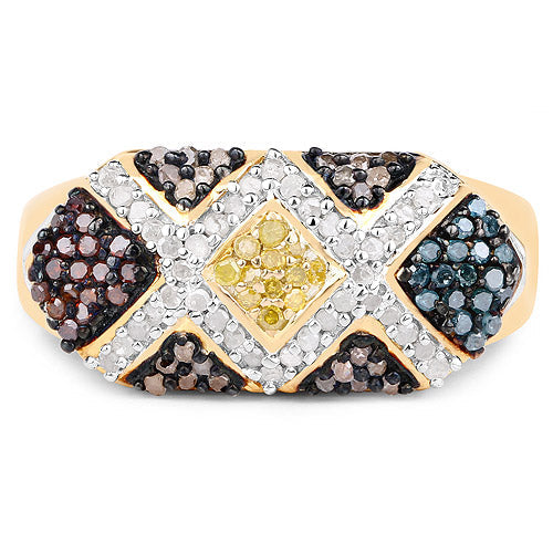Anillo de plata de ley .925 chapado en oro amarillo de 14 quilates con diamantes múltiples genuinos de 0.61 quilates