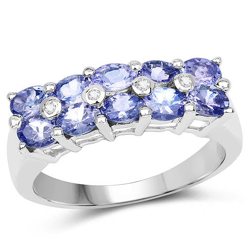 Anillo de Plata de Ley .925 con Tanzanita Genuina de 1,76 Quilates y Zafiro Blanco