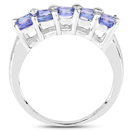 Anillo de Plata de Ley .925 con Tanzanita Genuina de 1,76 Quilates y Zafiro Blanco