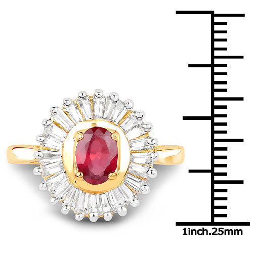 Anillo de plata de ley .925 con rubí con relleno de vidrio de 2,44 quilates y topacio blanco, chapado en oro amarillo de 14K