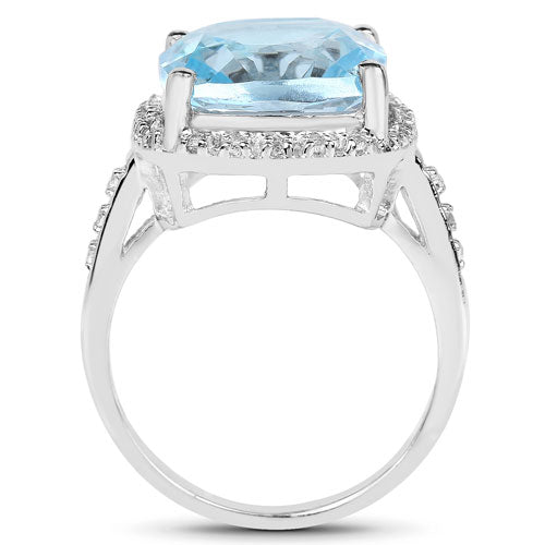 Anillo de plata de ley .925 con topacio azul genuino de 7.18 quilates y topacio blanco