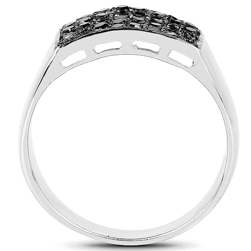 Anillo de 0.43 quilates de diamante negro auténtico de plata de ley 925