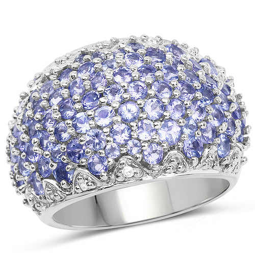 Anillo de plata de ley .925 con tanzanita genuina de 3,01 quilates y diamantes blancos