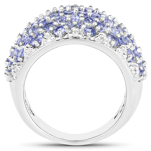 Anillo de plata de ley .925 con tanzanita genuina de 3,01 quilates y diamantes blancos