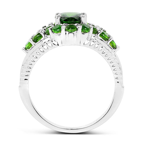 Anillo de plata de ley .925 con diópsido de cromo genuino de 2.28 quilates