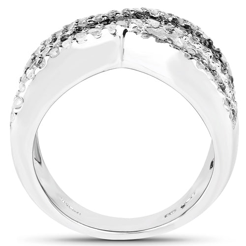 Anillo de plata de ley .925 con diamante azul, blanco y negro auténtico de 1,57 quilates