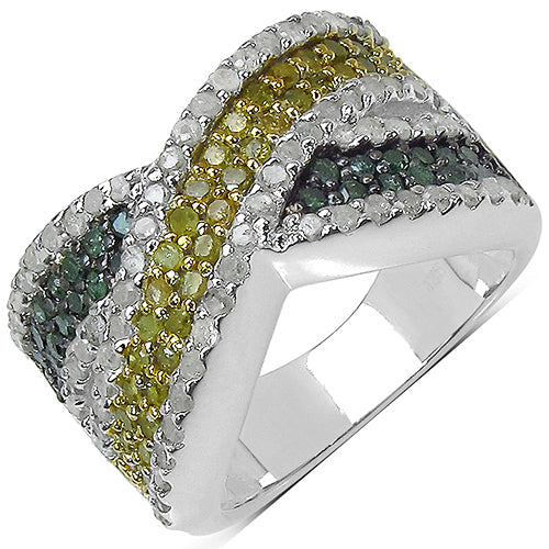 Anillo de plata de ley .925 con diamantes múltiples auténticos de 1,44 quilates