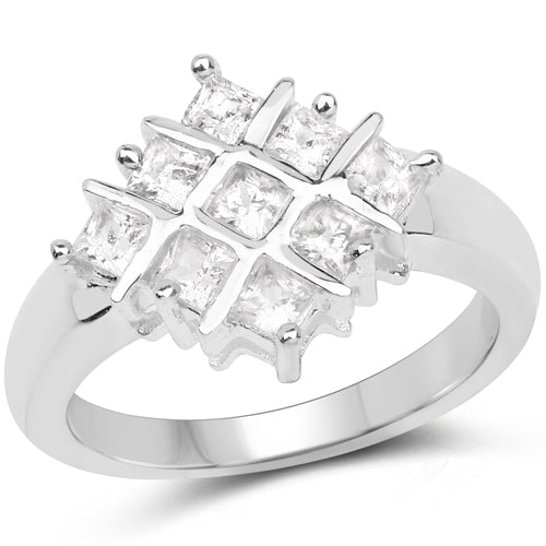 Anillo de plata de ley .925 con zafiro blanco genuino de 1.08 quilates