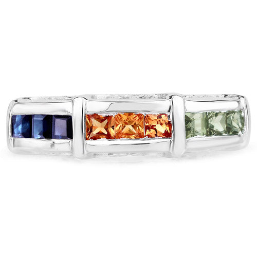 Anillo de plata de ley 925 con zafiro multicolor auténtico de 1,08 quilates