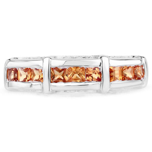 Anillo de plata de ley .925 con zafiro naranja auténtico de 1,08 quilates