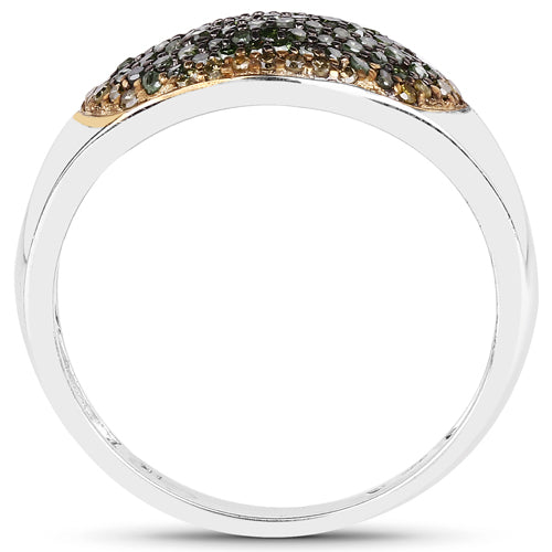 Anillo de plata esterlina .925 con diamantes verdes y amarillos auténticos de 0,45 quilates