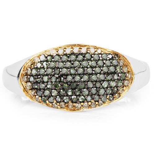 Anillo de plata esterlina .925 con diamantes verdes y amarillos auténticos de 0,45 quilates