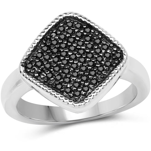 Anillo de Plata Fina de .925 con Diamante Negro Genuino de 0.24 Quilates