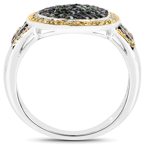 Anillo de plata de ley .925 con diamante verde y diamante amarillo auténticos de 0,44 quilates