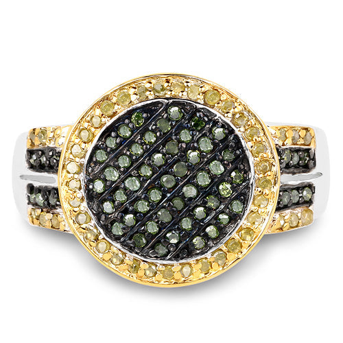 Anillo de plata de ley .925 con diamante verde y diamante amarillo auténticos de 0,44 quilates