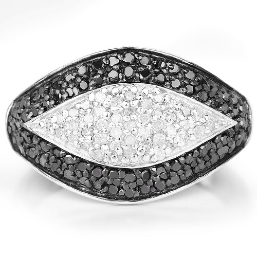 Anillo de plata de ley .925 con diamantes negros y blancos genuinos de 0.51 quilates