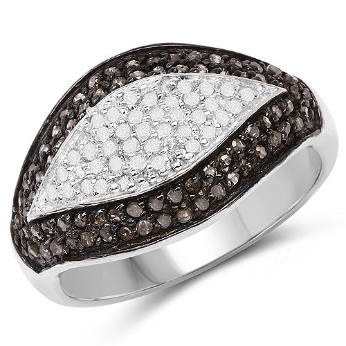 Anillo de plata esterlina .925 con 0,50 quilates de diamantes genuinos de color champán y diamantes blancos