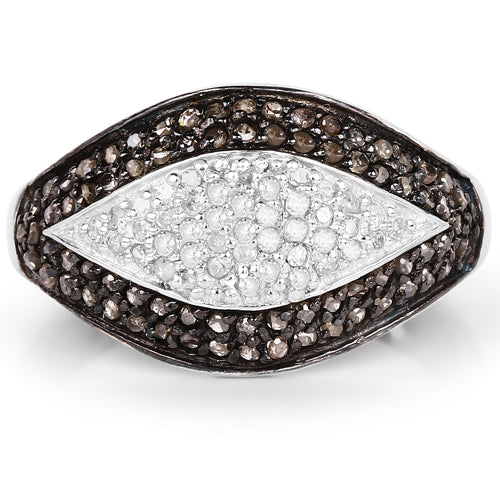 Anillo de plata esterlina .925 con 0,50 quilates de diamantes genuinos de color champán y diamantes blancos