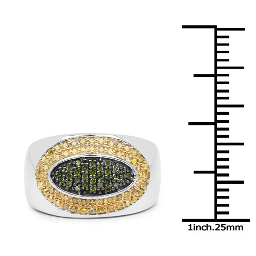 Anillo de plata de ley .925 con diamante verde genuino de 0,38 quilates y diamantes amarillos