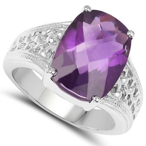 Anillo de plata de ley .925 con amatista genuina de 6.50 quilates