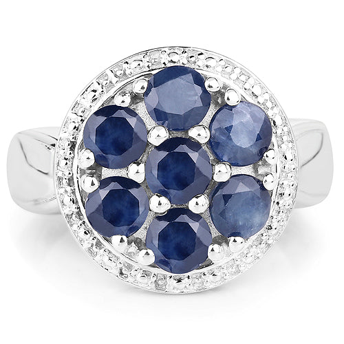 Anillo de plata esterlina .925 con zafiro azul genuino de 2.10 quilates