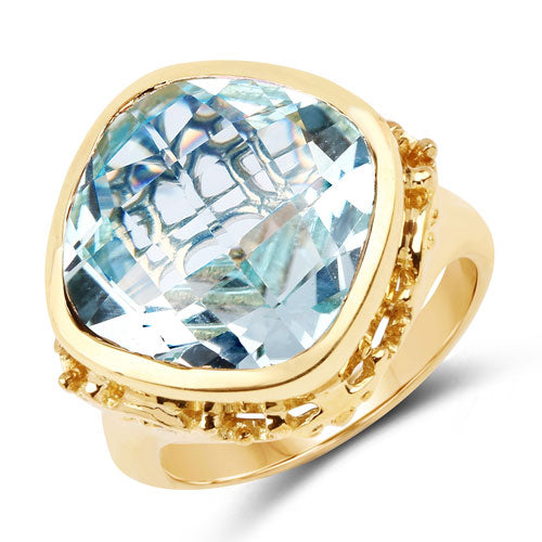 Anillo de plata de ley .925 con topacio azul auténtico de 12.79 quilates