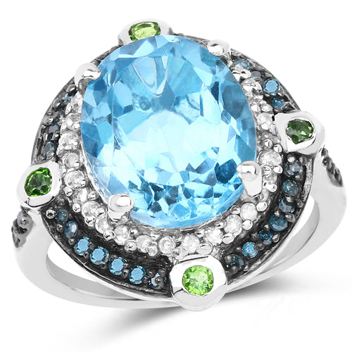 Anillo de plata de ley .925 con varias piedras genuinas de 5.84 quilates