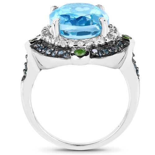 Anillo de plata de ley .925 con varias piedras genuinas de 5.84 quilates