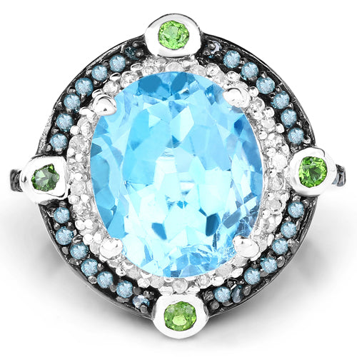 Anillo de plata de ley .925 con varias piedras genuinas de 5.84 quilates