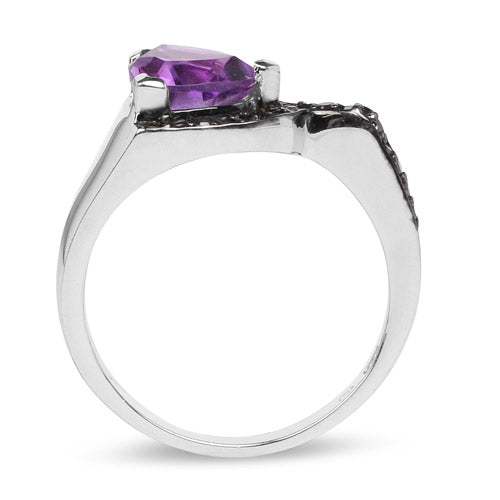 Anillo de plata esterlina .925 con amatista genuina de 1.55 quilates y diamante negro