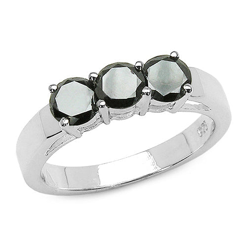 Anillo de plata esterlina .925 con diamante negro auténtico de 0,99 quilates