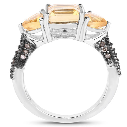 Anillo de plata de ley .925 con citrino genuino de 2,71 quilates y diamantes color champán