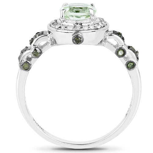 Anillo de plata de ley .925 con amatista verde genuina de 1,07 quilates, diamante verde y diamante blanco