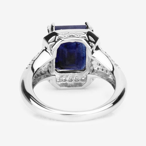 Anillo de plata de ley .925 con zafiro relleno de vidrio de 4.80 quilates y topacio blanco