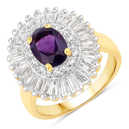 Anillo de Plata Fina .925 con Amatista Genuina de 3.20 Quilates y Topacio Blanco