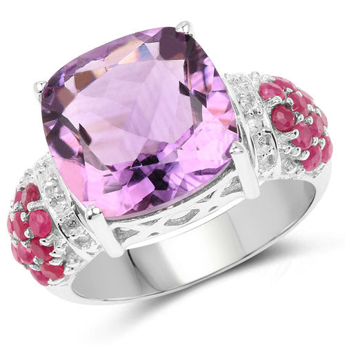 Anillo de plata esterlina .925 con amatista, rubí y topacio blanco genuinos de 6,55 quilates