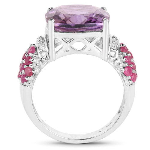 Anillo de plata esterlina .925 con amatista, rubí y topacio blanco genuinos de 6,55 quilates