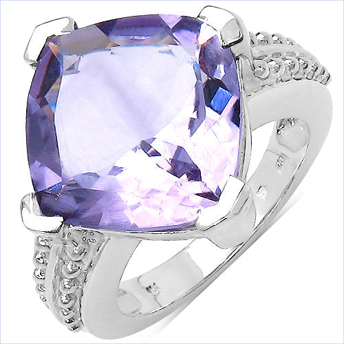 Anillo de plata de ley .925 con amatista genuina de 10.30 quilates