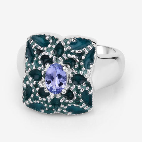 Anillo de plata de ley .925 con tanzanita auténtica de 0.44 quilates