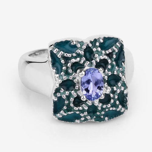 Anillo de plata de ley .925 con tanzanita auténtica de 0.44 quilates