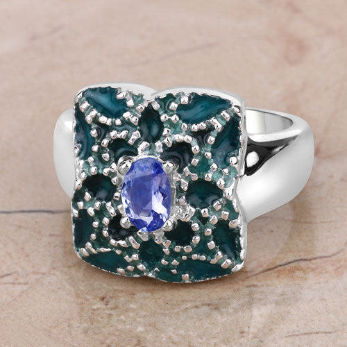 Anillo de plata de ley .925 con tanzanita auténtica de 0.44 quilates