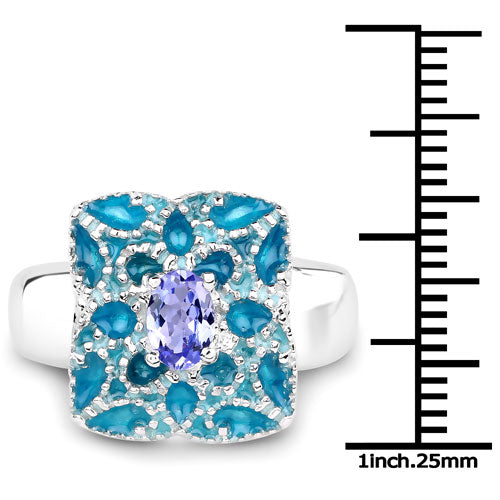 Anillo de plata de ley .925 con tanzanita auténtica de 0.44 quilates