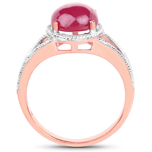 Anillo de plata de ley .925 con rubí de 5,05 quilates relleno de cristal y chapado en oro rosa de 14 quilates