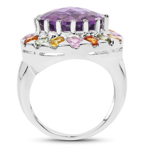 Anillo de plata de ley .925 con varias piedras preciosas genuinas de 10.16 quilates