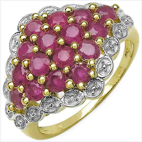 Anillo de plata de ley .925 chapado en oro amarillo de 14 quilates con rubí auténtico de 2,08 quilates