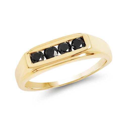 Anillo de plata esterlina .925 con baño de oro amarillo de 14K y diamante negro genuino de 0.48 quilates
