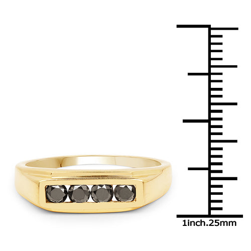 Anillo de plata esterlina .925 con baño de oro amarillo de 14K y diamante negro genuino de 0.48 quilates
