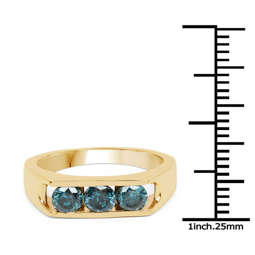 Anillo de plata de ley .925 con baño de oro amarillo de 14 quilates y diamante azul genuino de 0,90 quilates