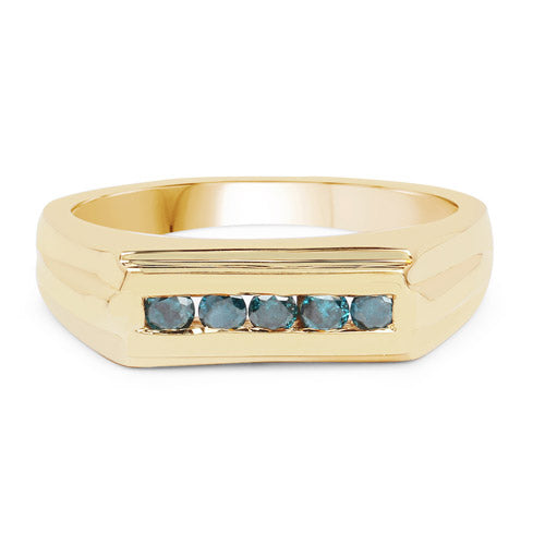 Anillo de plata de ley .925 con baño de oro amarillo de 14 quilates y diamante azul auténtico de 0,25 quilates
