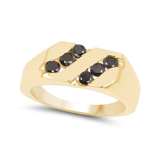 Anillo de plata de ley .925 con baño de oro amarillo de 14 quilates y diamante negro auténtico de 0,60 quilates